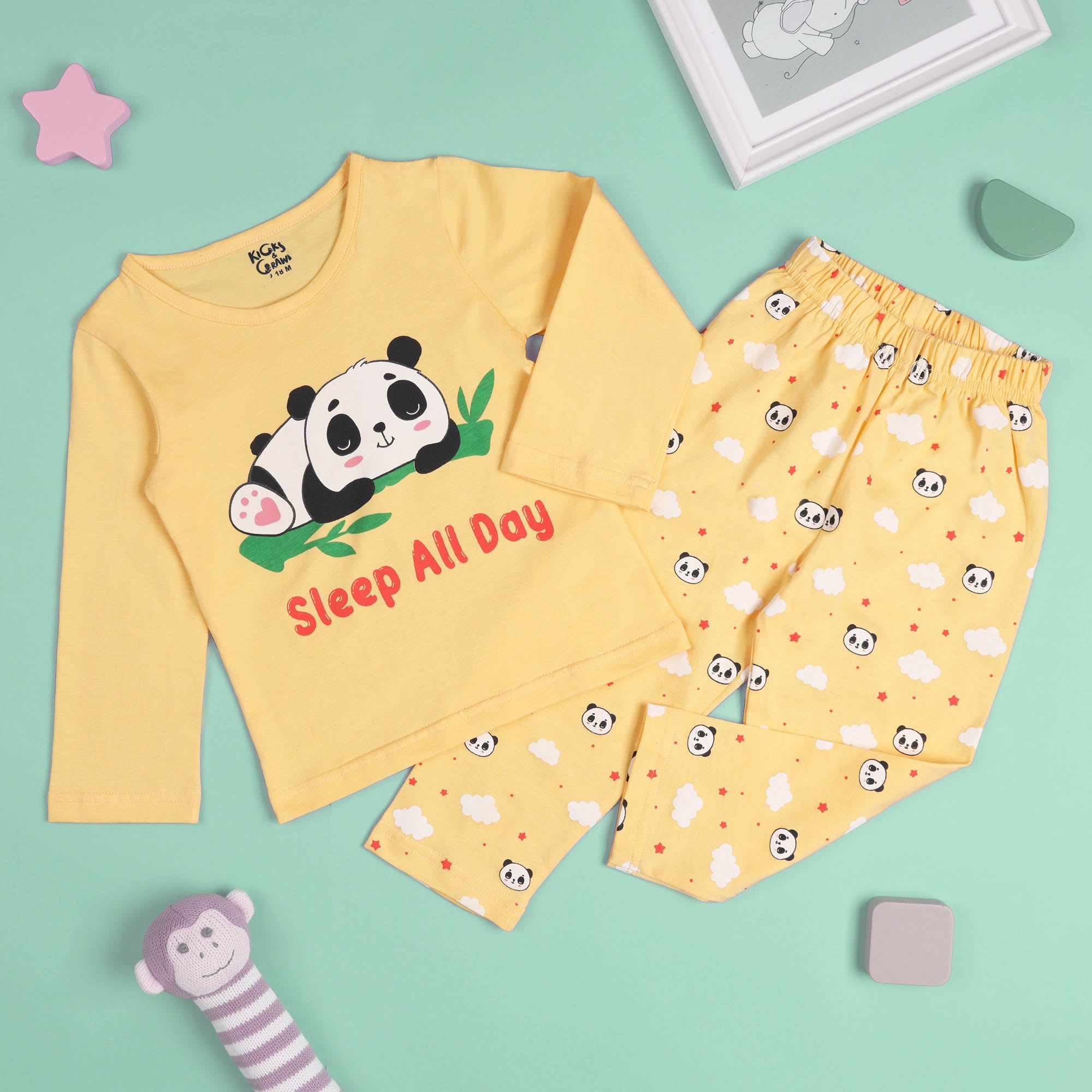 Tired Panda PJ Boyshort Set - Yellow