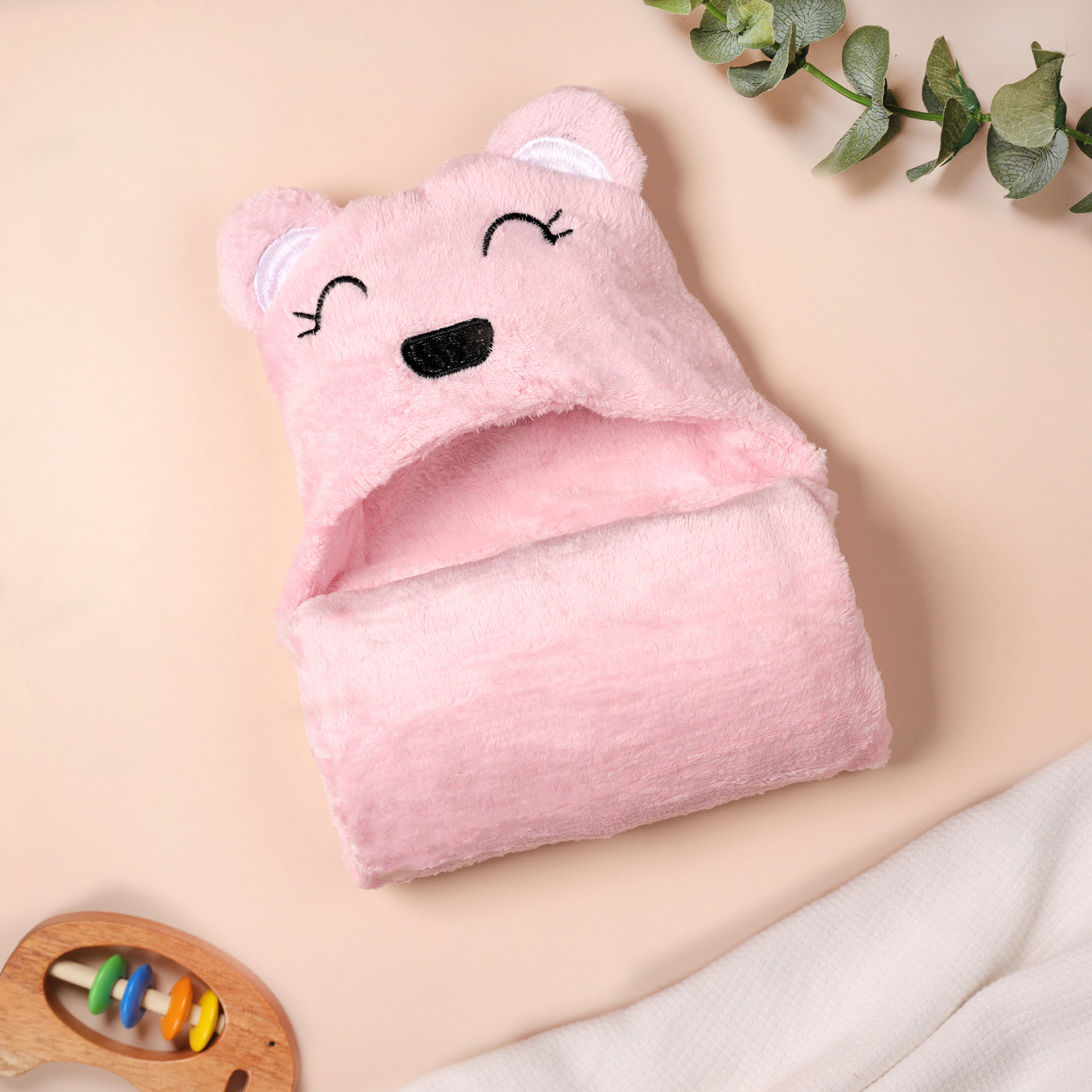 Pink Bear Hooded Fur Blanket