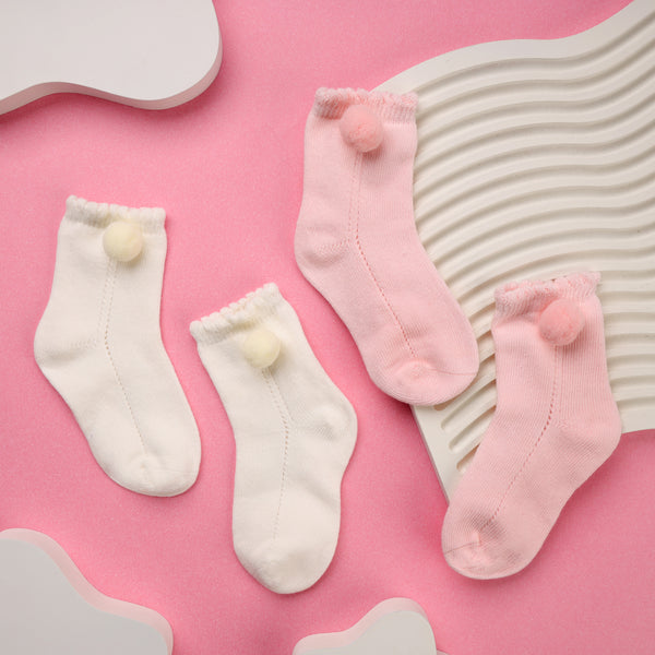 Pink & White Pom Pom Socks