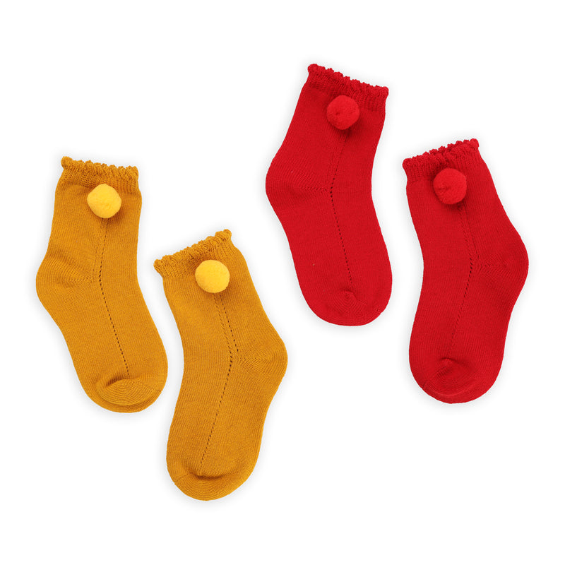 Red & Yellow Pom Pom Socks
