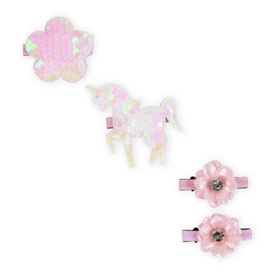 Floral Unicorn Pink Hairclips- 4 Pack