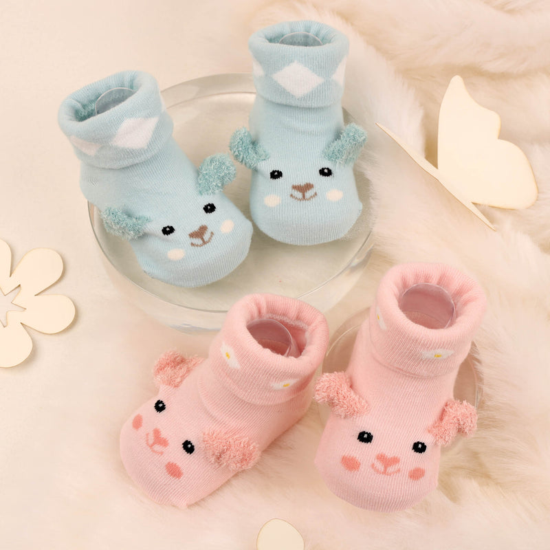 Adorable Animals Baby Pink & Mint Socks - 2 Pack