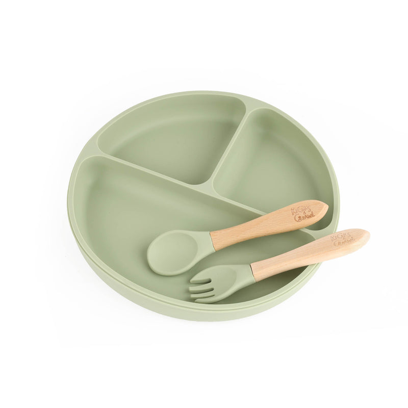 Silicone Plate & Cutlery Set - Green