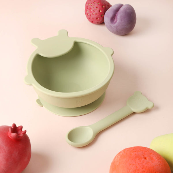 Bear Silicone Bowl & Spoon Set - Mint Green