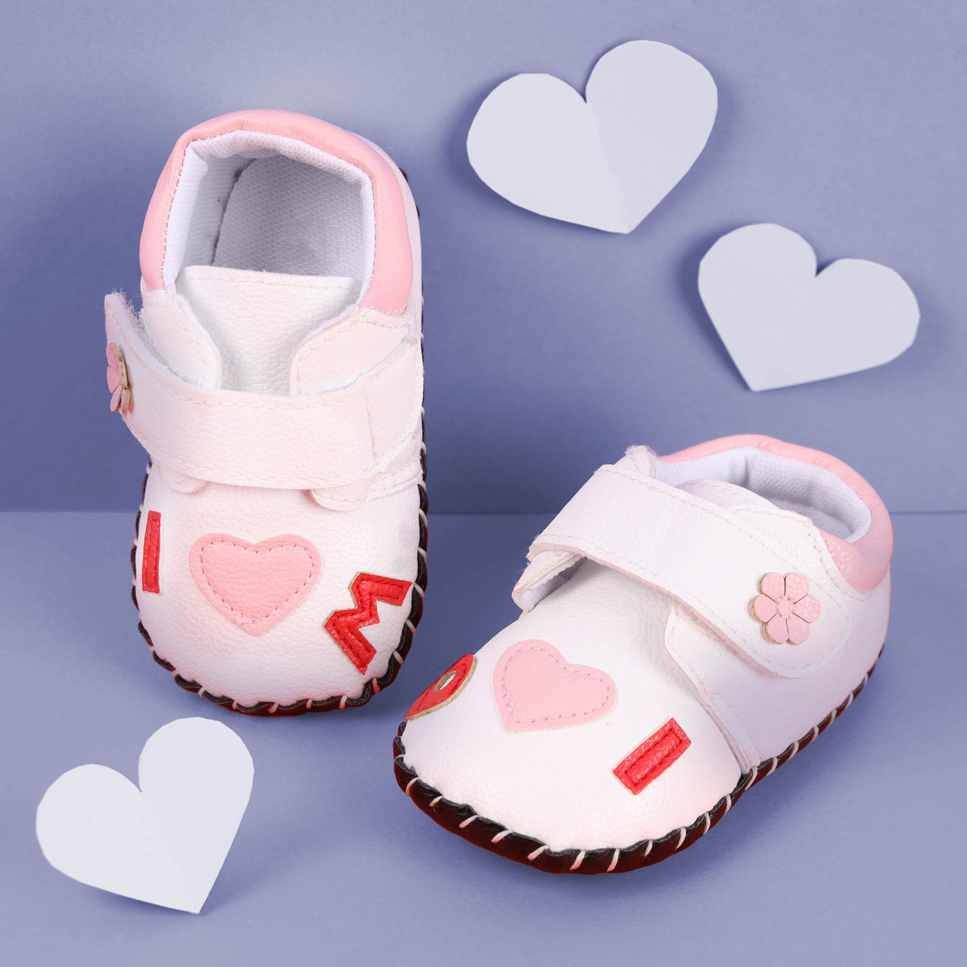 White Hearts Baby Shoes 