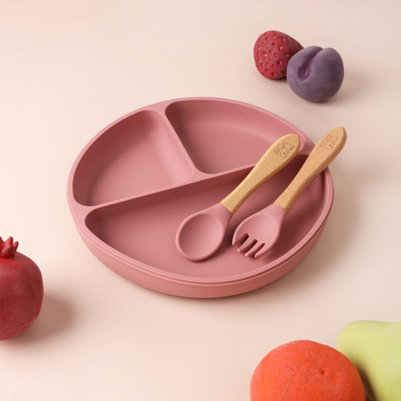Silicone Plate & Cutlery Set - Pink