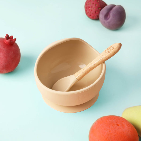 Cream Silicone Bowl & Spoon Set 