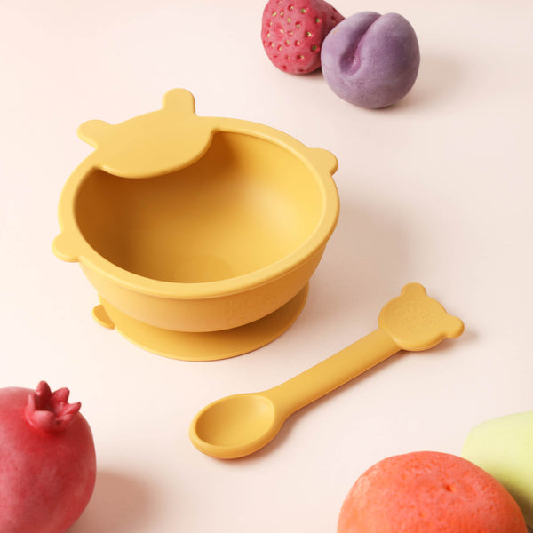 Yellow Bear Silicone Bowl & Spoon 