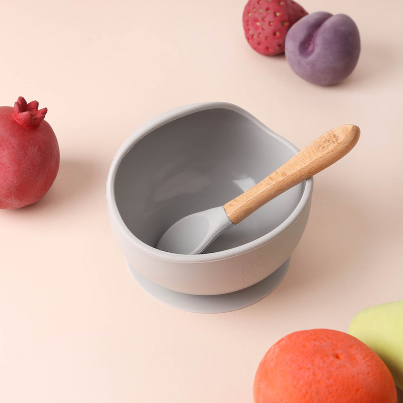Silicone Bowl & Spoon Set - Grey
