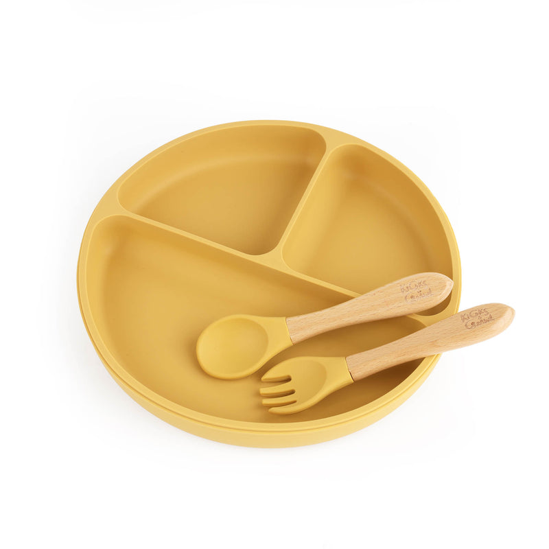 Silicone Plate & Cutlery Set - Yellow