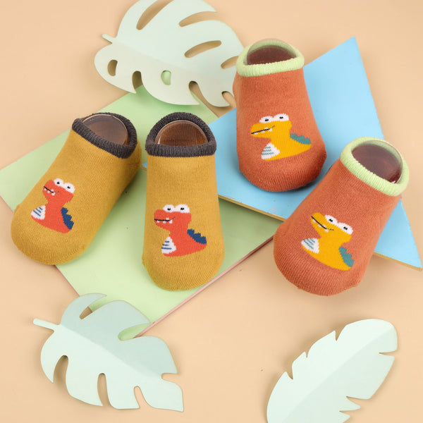 Dino Orange & Yellow Socks - 2 Pack