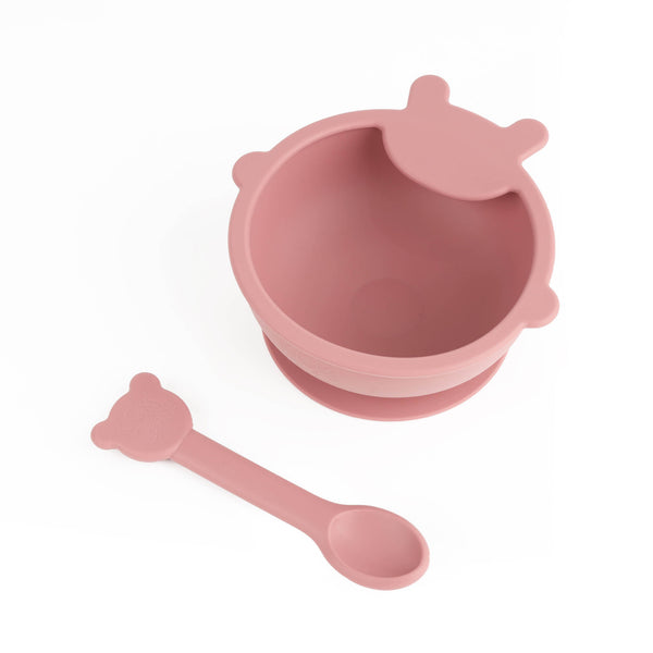 Bear Silicone Bowl & Spoon Set - Pink