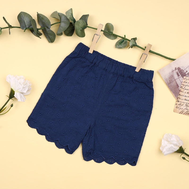 Blue Schiffli Floral Shorts