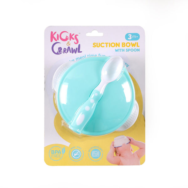 Sea Blue Suction Bowl with Spoon