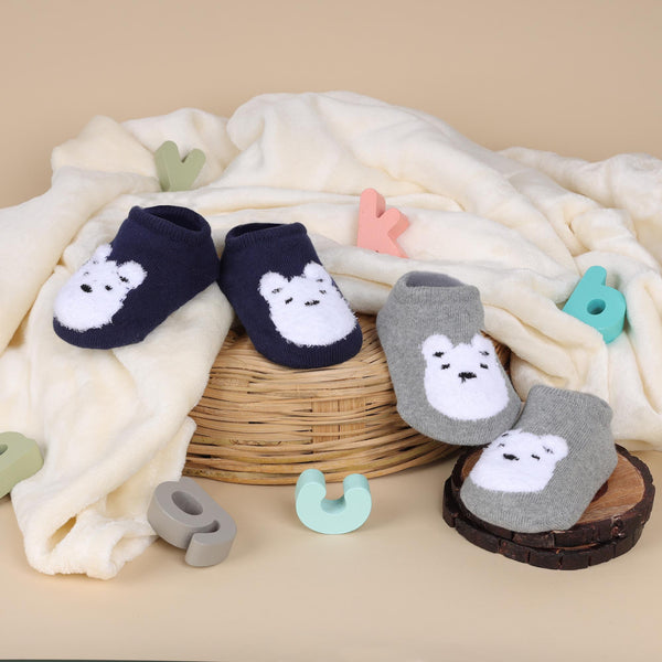 Cutie Bear Grey & Blue Socks