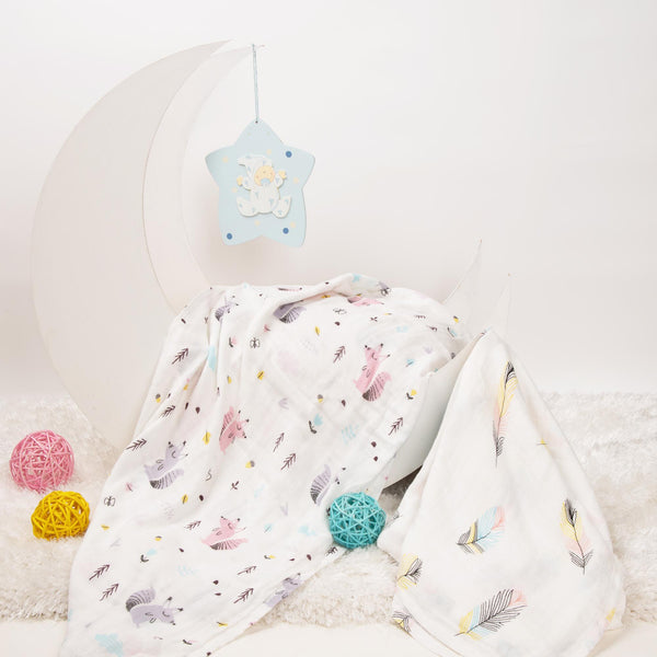 Furry Friend Muslin Swaddles - 2 pack