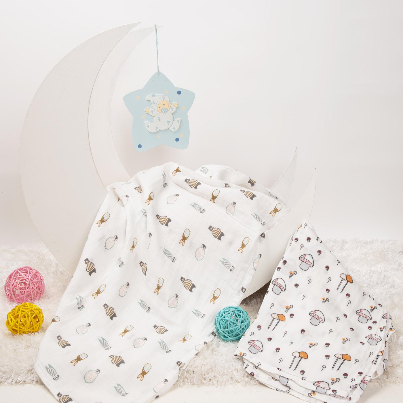 Mushroom Munchkins Muslin Swaddles - 2 Pack