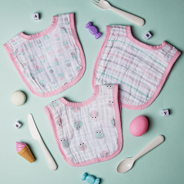 Baby Pink Muslin Bibs - 3 pack