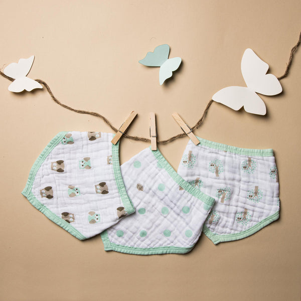 Mint Green Muslin Bandana Bibs - 3 Pack
