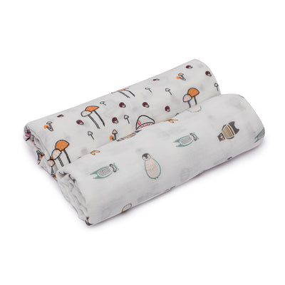 Mushroom Munchkins Muslin Swaddles - 2 Pack