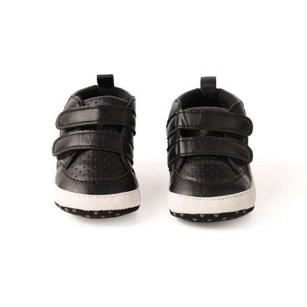 Leather Black Hi Top Baby Shoes - Kicksandcrawl