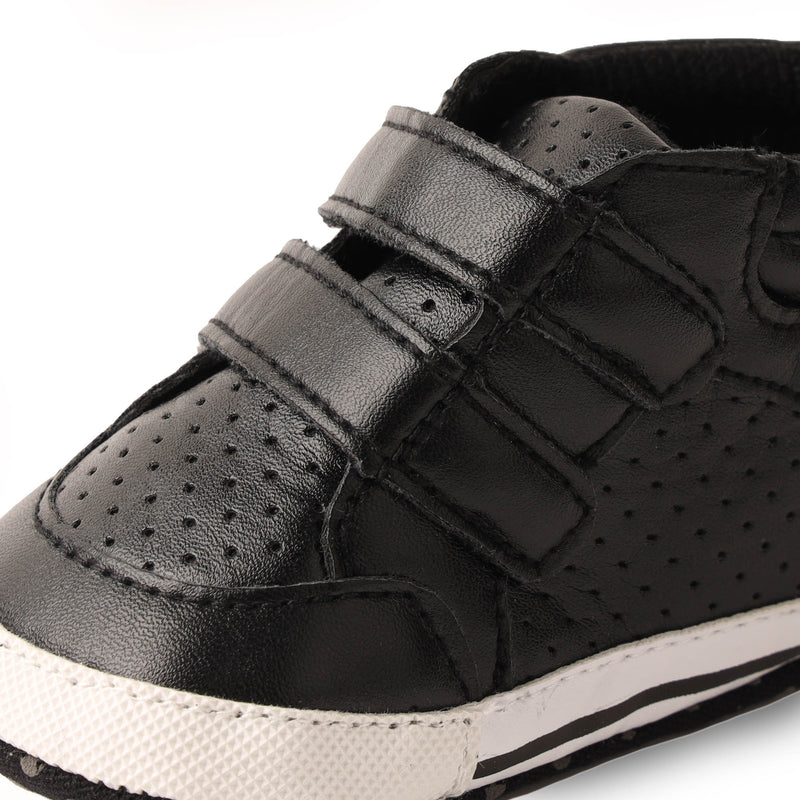 Leather Black Hi Top Baby Shoes - Kicksandcrawl