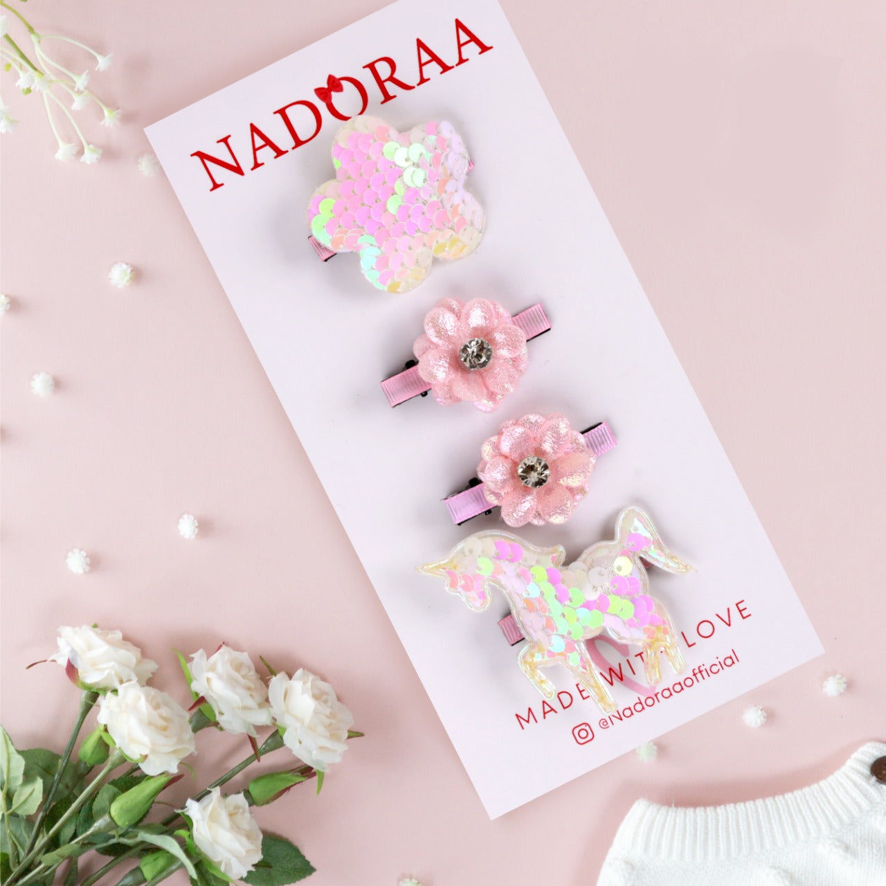 Floral Unicorn Pink Hairclips- 4 Pack