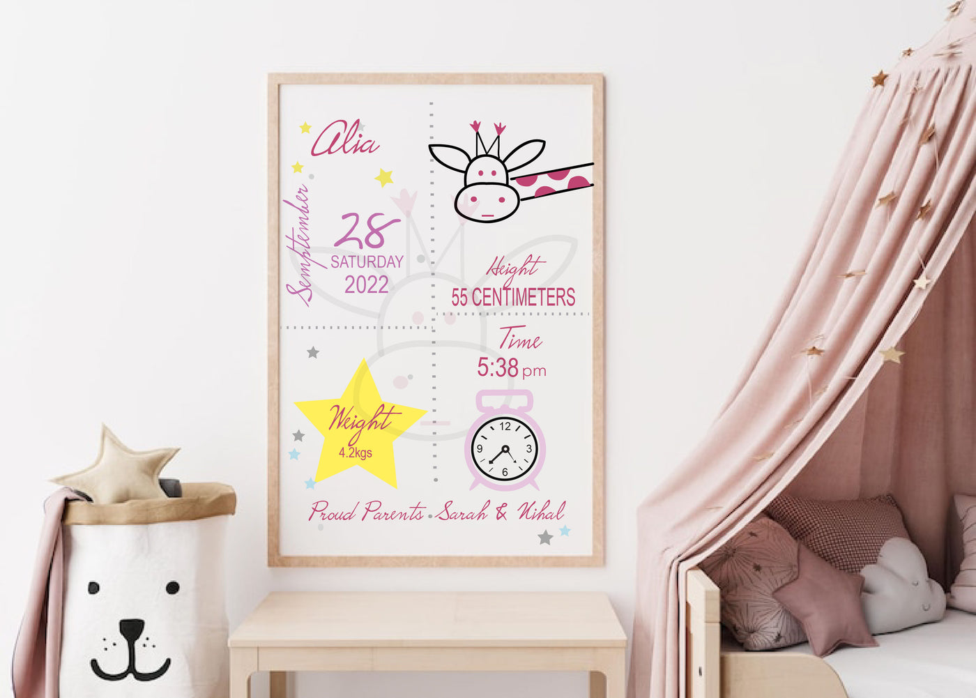 Baby Giraffe Birth Certificate Chart