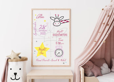 Baby Giraffe Birth Certificate Chart